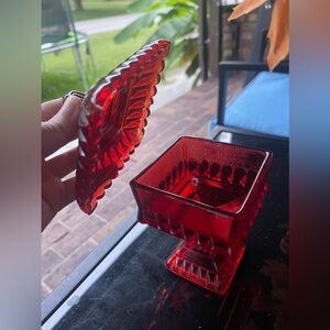 Vintage Jeanette ruby red glass candy dish